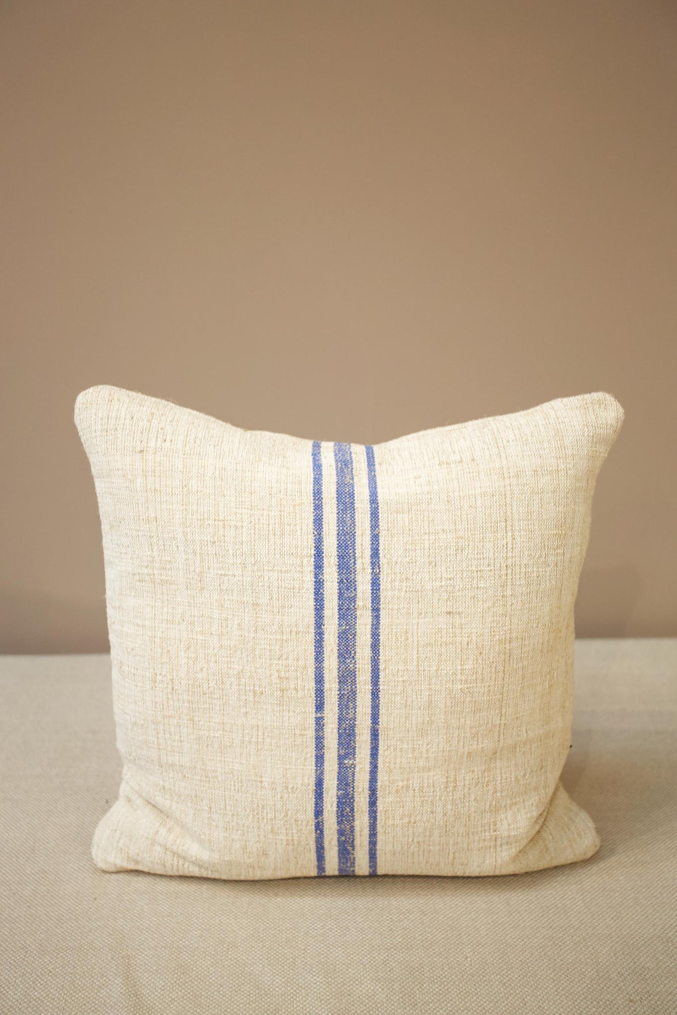 Italian linen scatter cushion - wide blue line