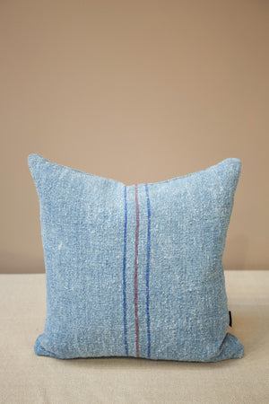 Italian Linen scatter cushion - Blue with blue and red line