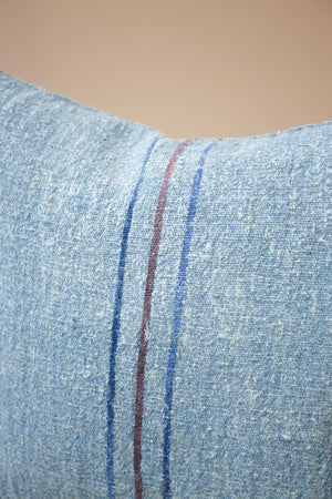 Italian Linen scatter cushion - Blue with blue and red line