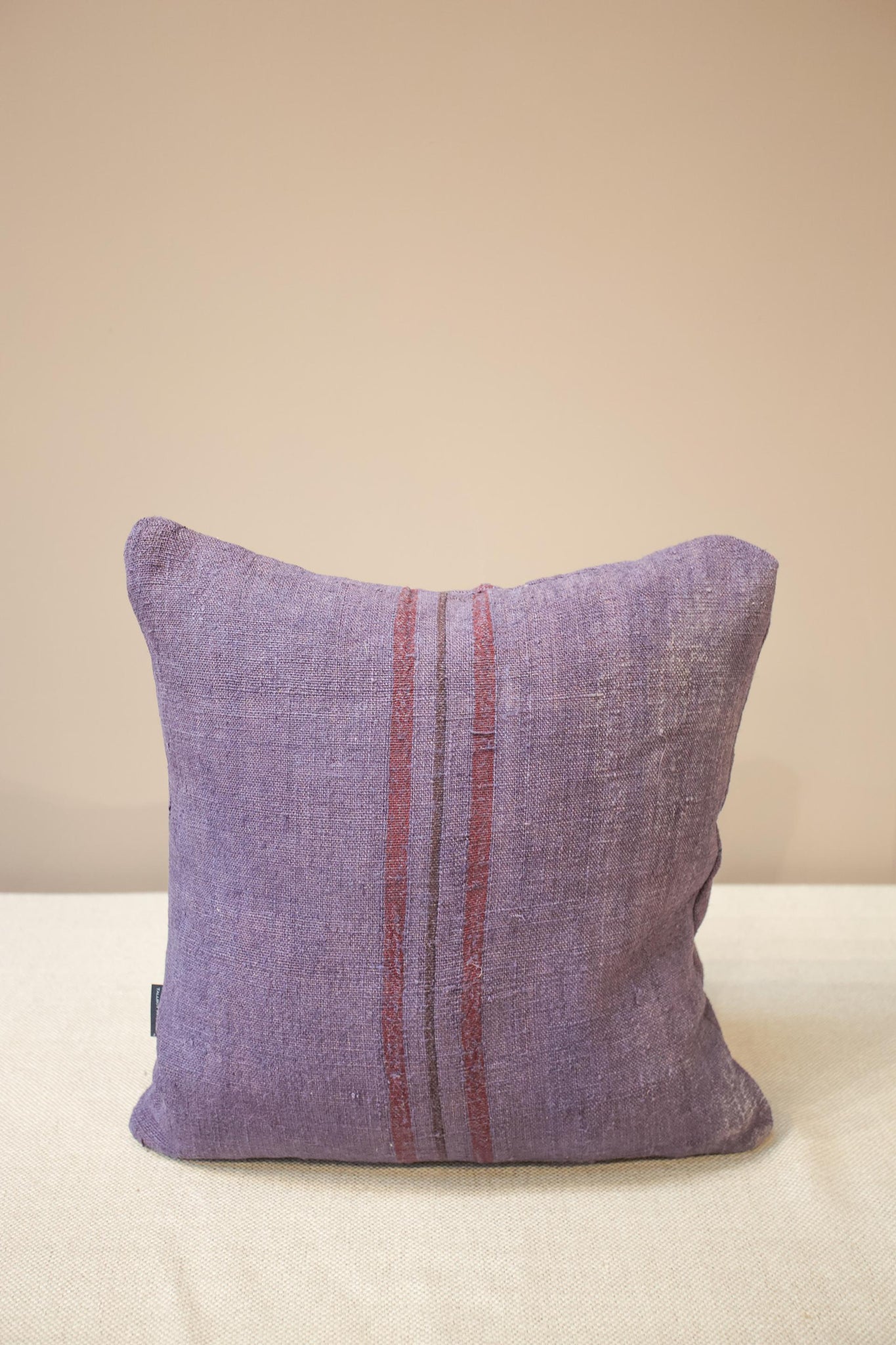 Italian Linen scatter cushion - Purple with maroon lines