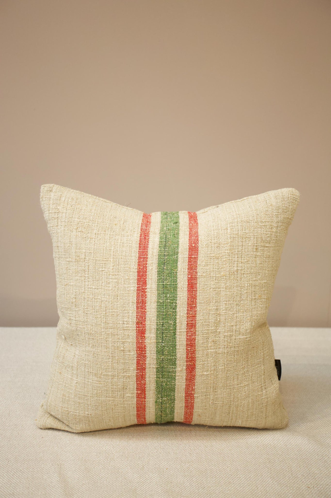 Italian Linen scatter cushion - Green and Red line