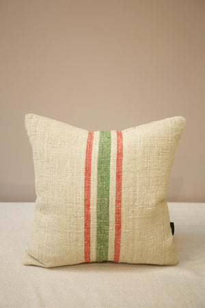 Italian Linen scatter cushion - Green and Red line