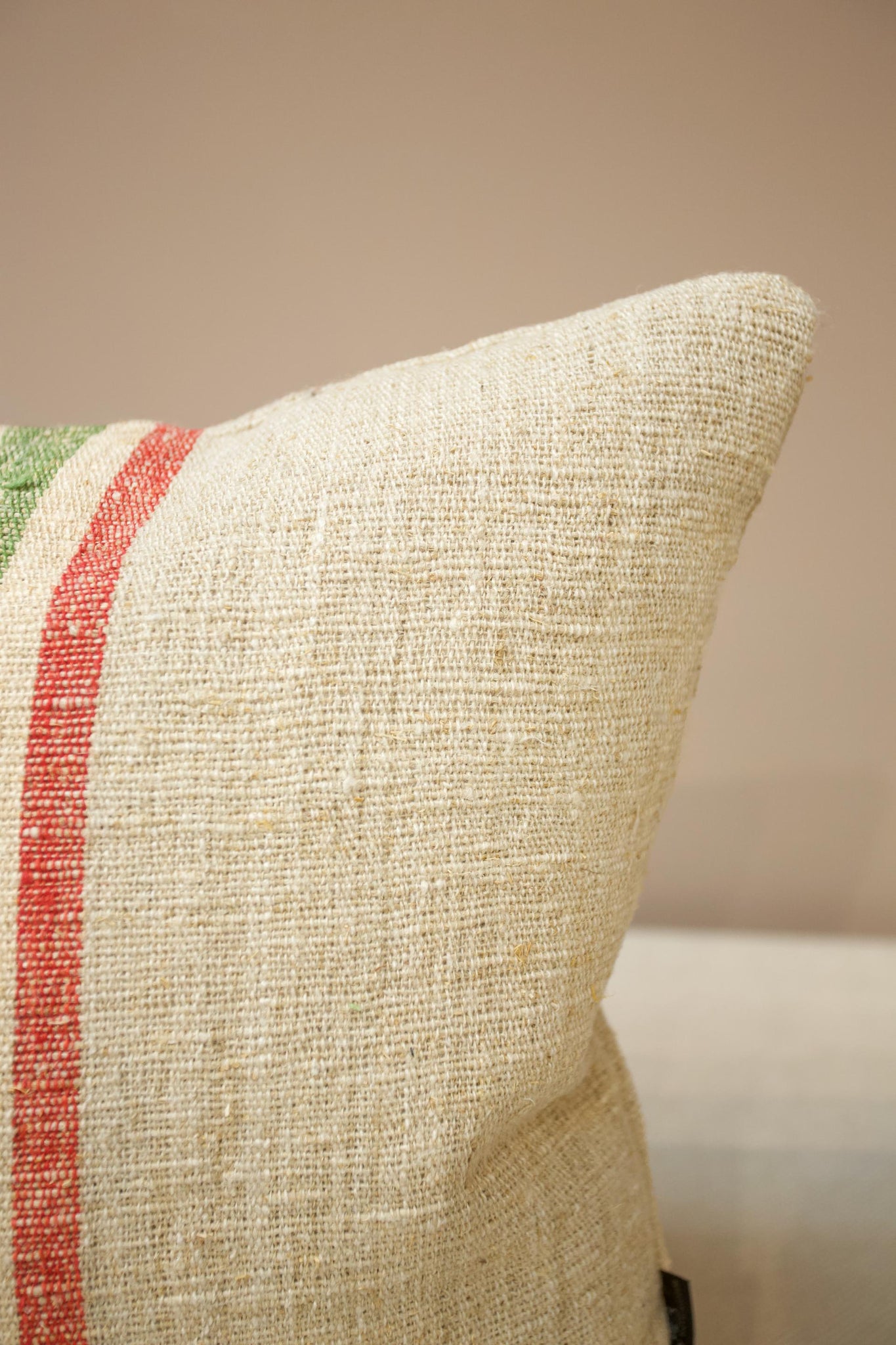 Italian Linen scatter cushion - Green and Red line