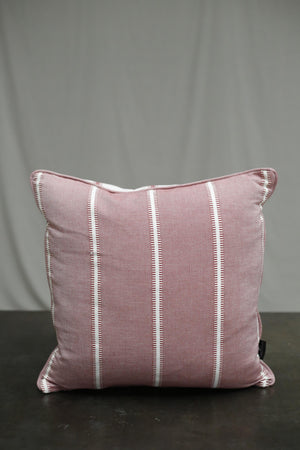Rose red and cream stripe feather filled scatter cushion- Soane