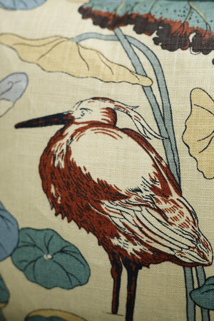 Bird in pond patterned feather filled scatter cushion