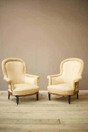 Pair of Napoleon III Plain Piecrust armchairs