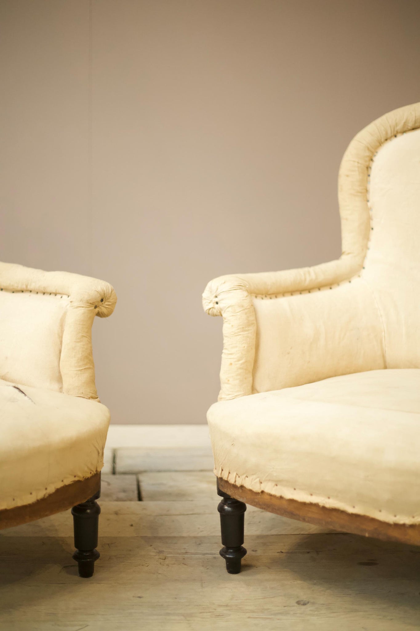 Pair of Napoleon III Plain Piecrust armchairs