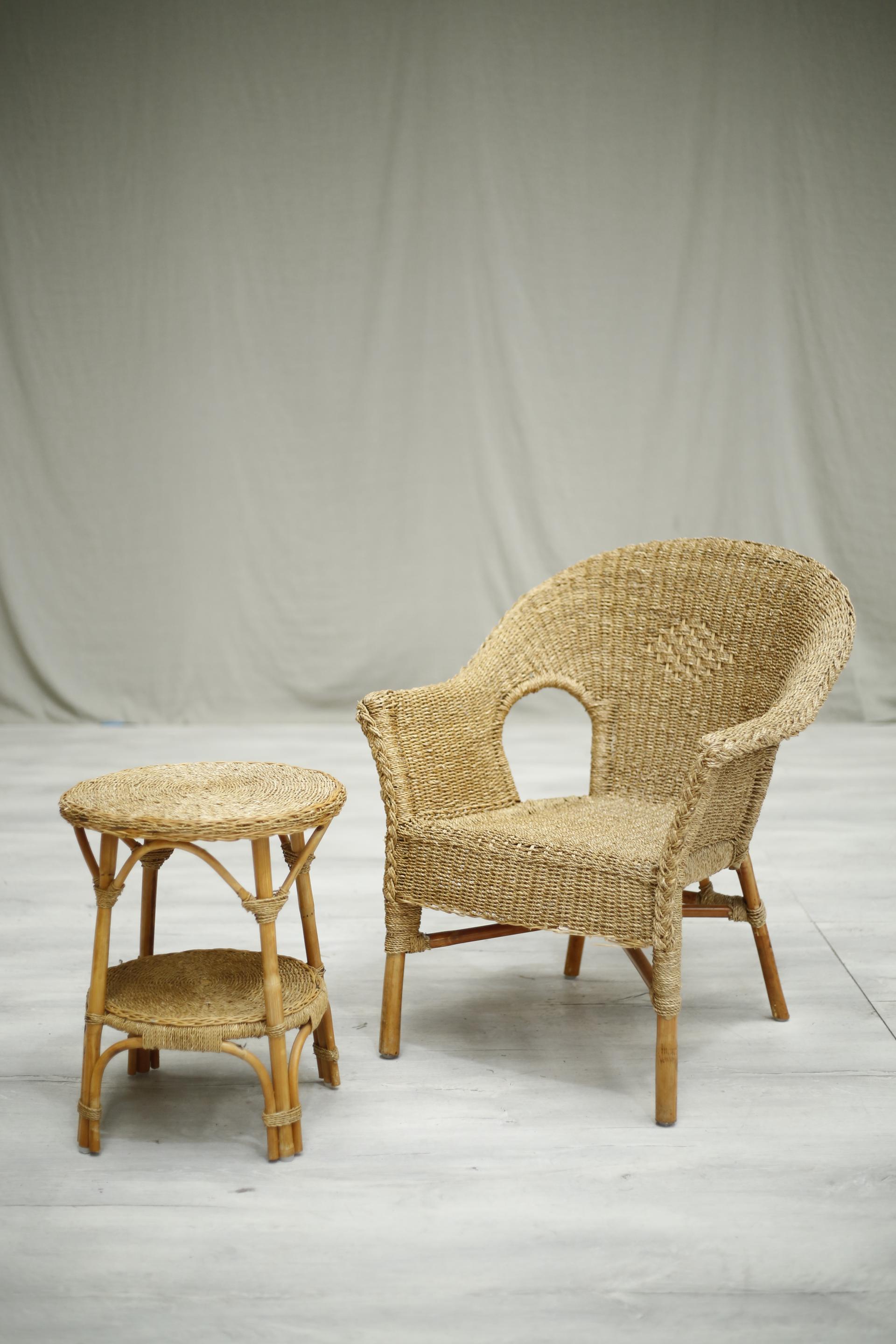 Armchair and outlet side table