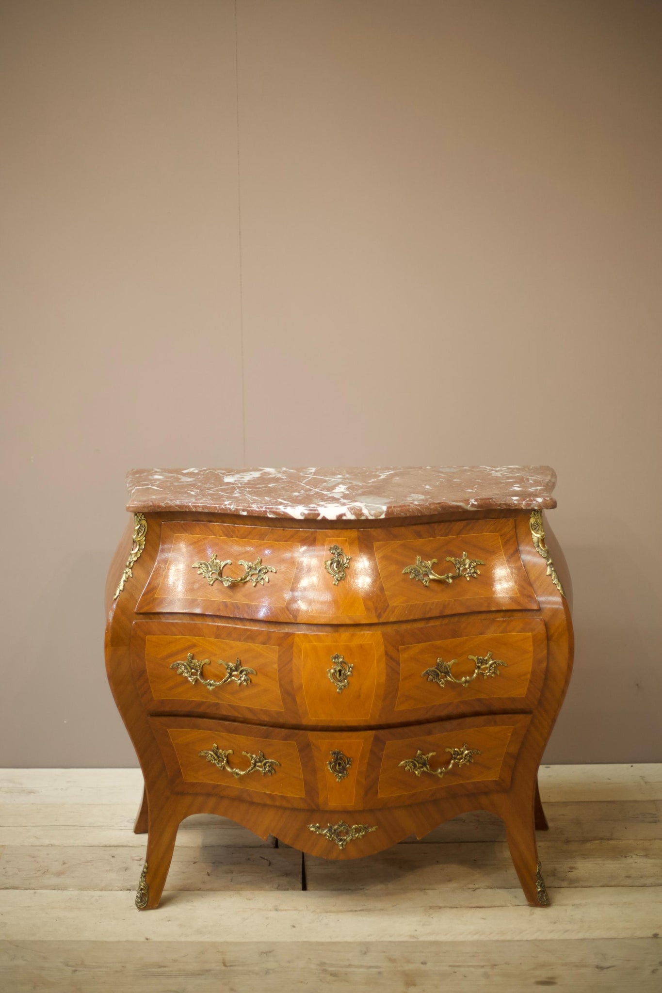 20th century French Bombe chest with marble top - Red