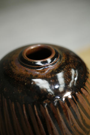 Studio pottery vase- Brown thick glaze
