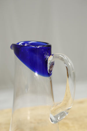 20th century clear glass jug with blue decoration