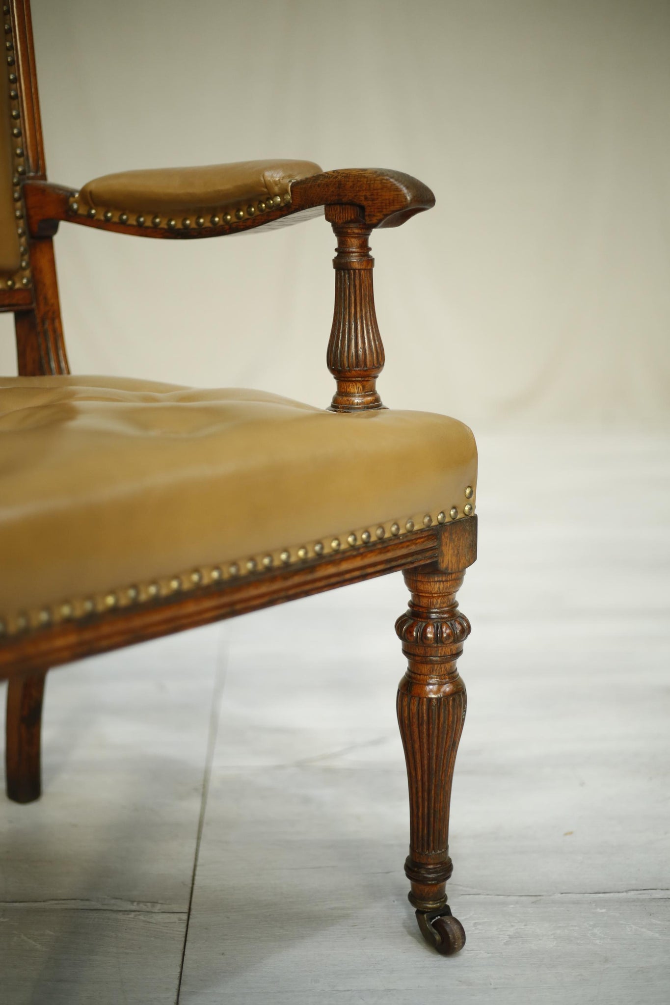 Antique 19th century oak and brown leather desk chair