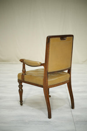 Antique 19th century oak and brown leather desk chair