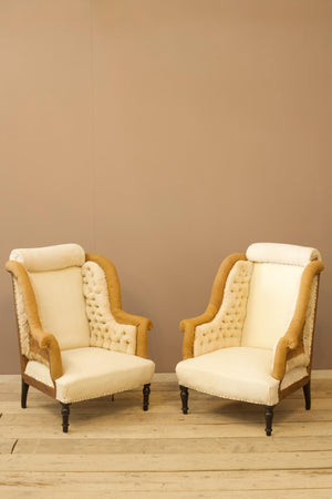 Pair of Large Napoleon III buttoned wingback armchairs