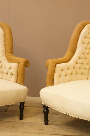 Pair of Large Napoleon III buttoned wingback armchairs