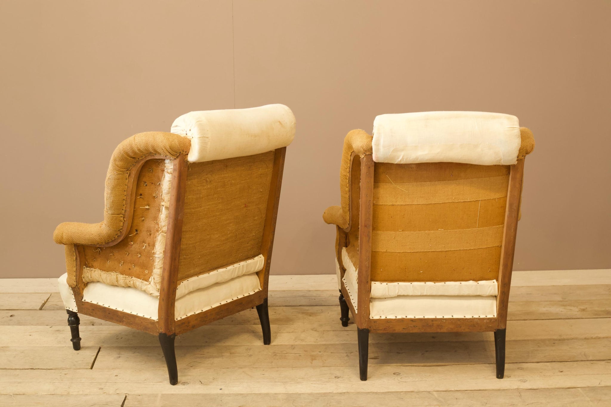 Pair of Large Napoleon III buttoned wingback armchairs