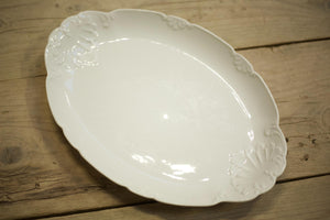 Vintage white porcelain serving plate - Moulded detail