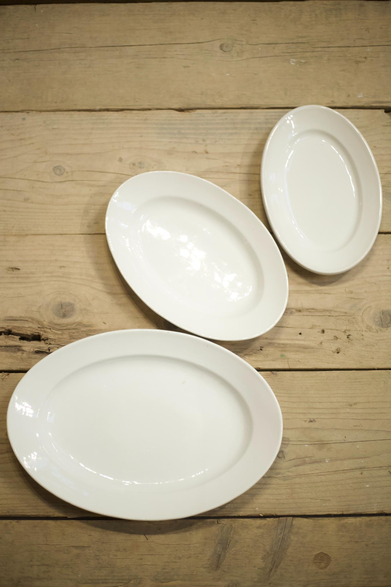 Vintage Graduated trio of white porcelain serving plates