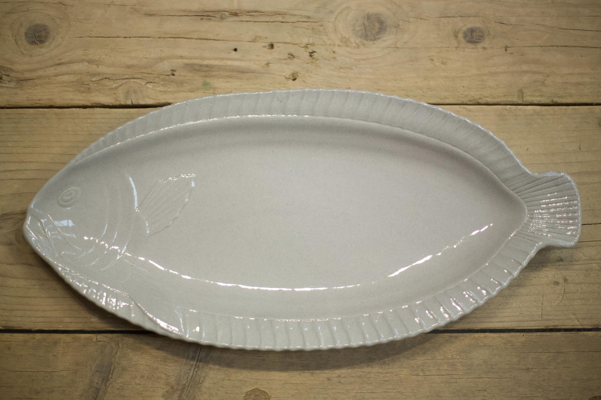 Vintage French Grey glazed fish serving plate