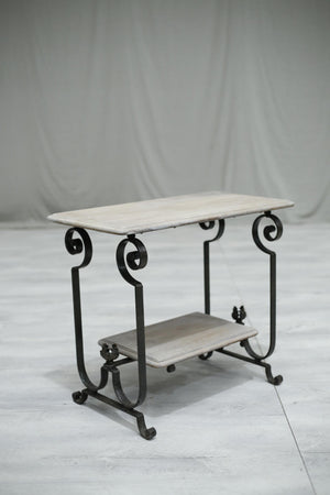 Antique Early 20th century iron and bleached wood side table
