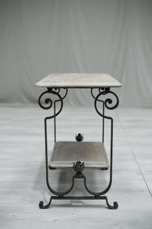 Antique Early 20th century iron and bleached wood side table