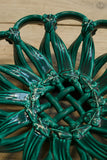 Vintage French green glazed basket weave pottery dish