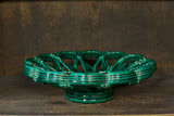 Vintage French green glazed basket weave pottery dish