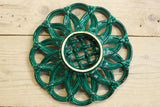 Vintage French green glazed basket weave pottery dish