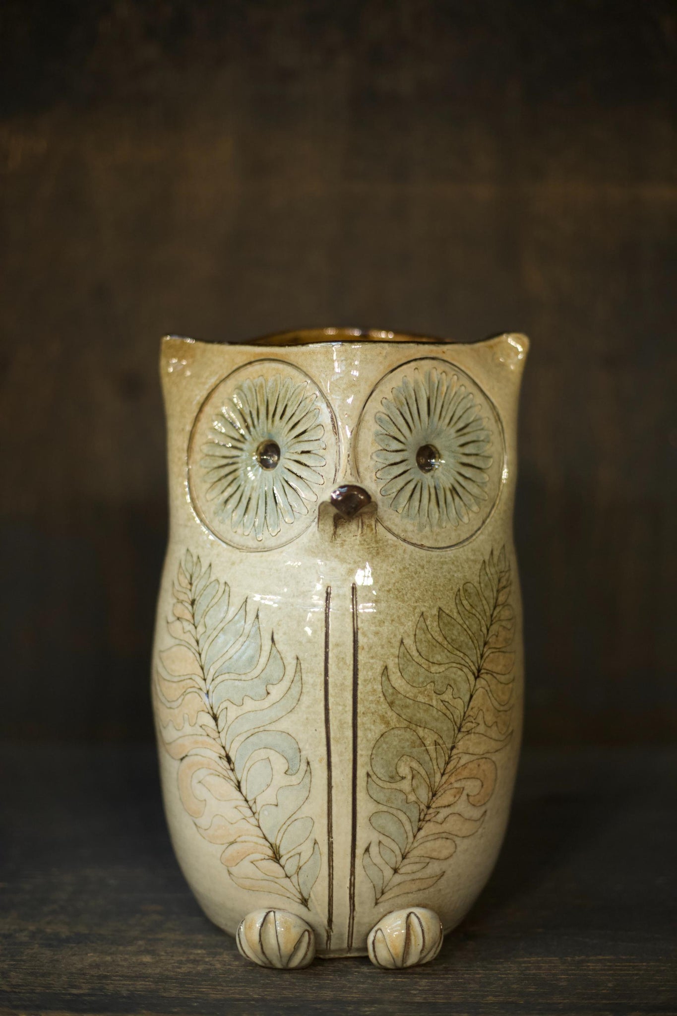 20th century studio pottery owl vase by Michel Bailly