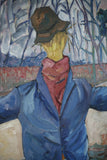 20th century oil on canvas painting of a scarecrow