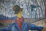 20th century oil on canvas painting of a scarecrow