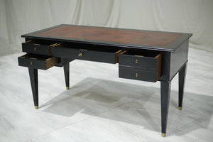 Early 20th century antique leather topped ebonised desk