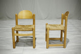 6x Mid century blonde wood and rush seated dining chairs