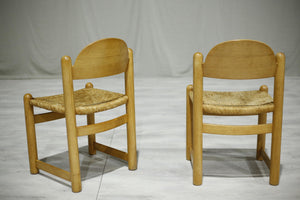 6x Mid century blonde wood and rush seated dining chairs