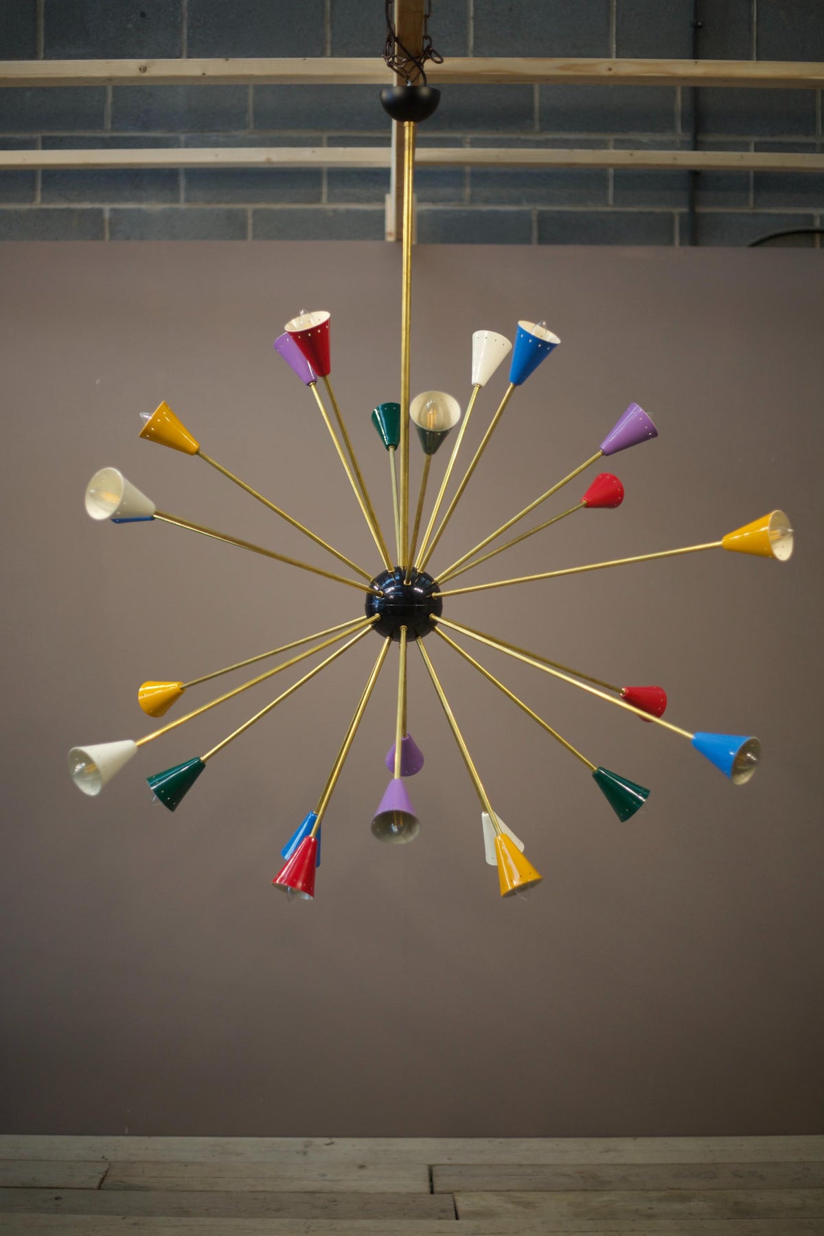 Mid century Italian brass armed atomic chandelier - TallBoy Interiors