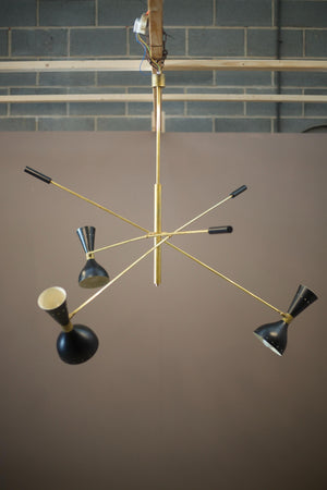 Mid century Italian three armed brass Stilnovo style pendant light