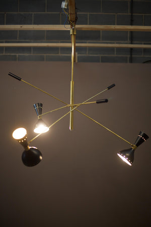Mid century Italian three armed brass Stilnovo style pendant light