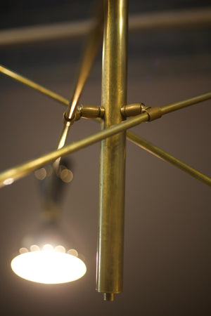 Mid century Italian three armed brass Stilnovo style pendant light