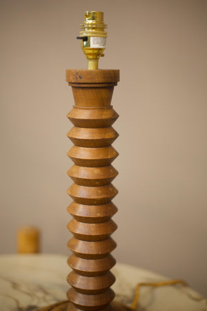 20th century Turned teak table lamp- Tall
