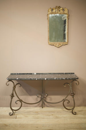 20th century iron and black marble console table