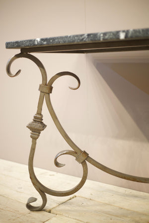 20th century iron and black marble console table
