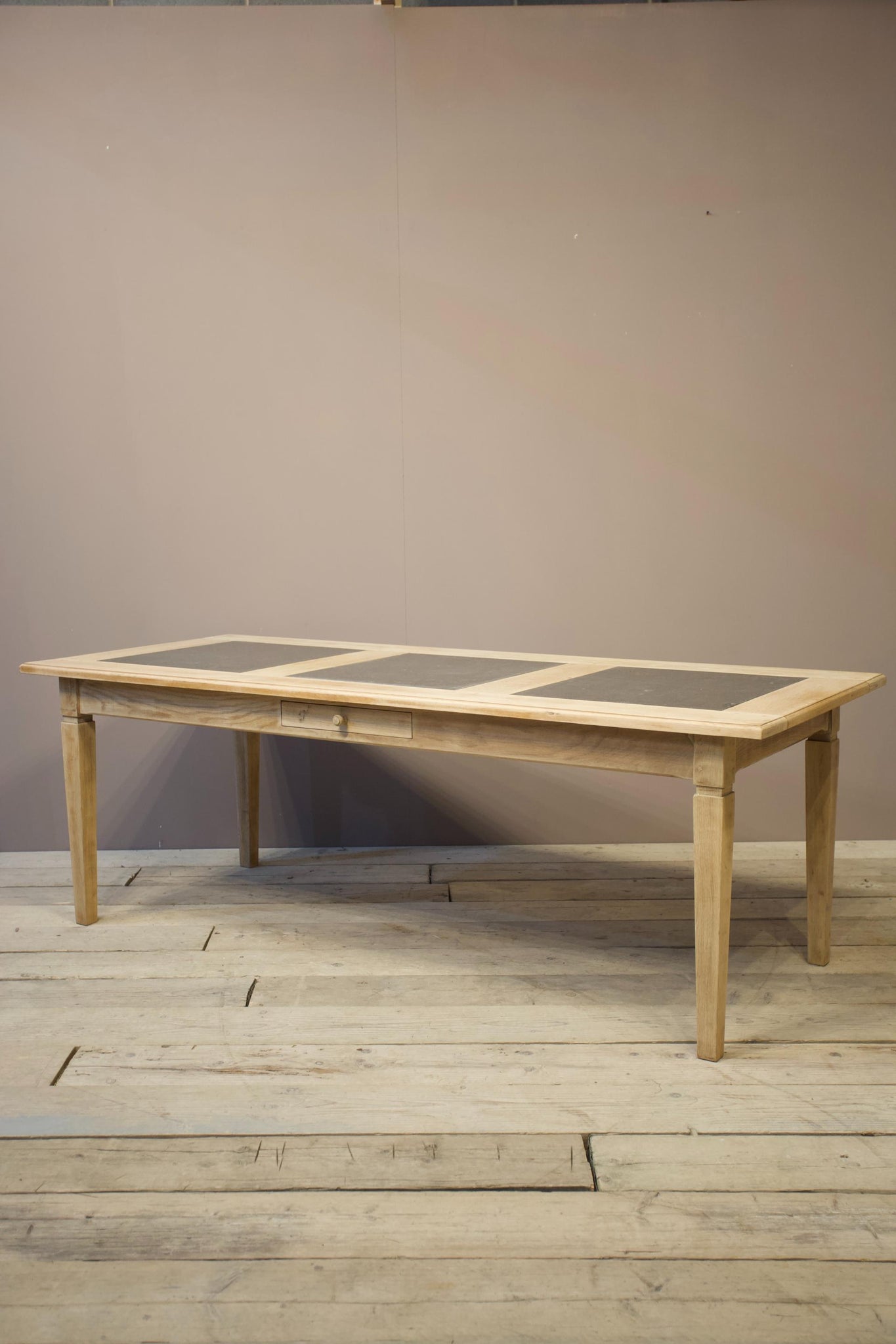 20th century Oak and fossil marble dining table