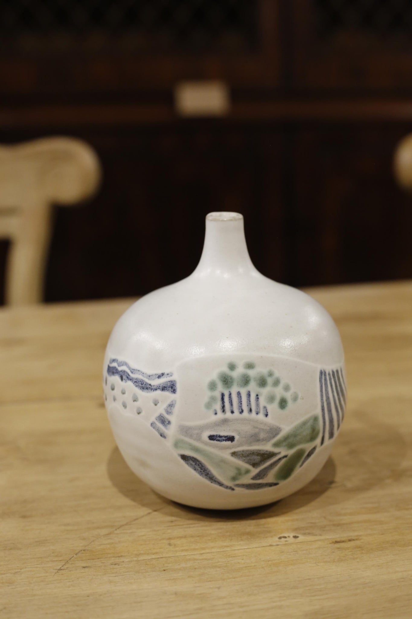 Studio pottery vase- White landscape
