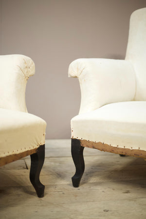 Pair of Napoleon III square backed armchairs with cabriole legs