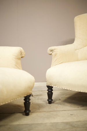 Pair of Napoleon III high shield back armchairs