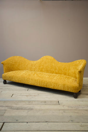Early 20th century 2.6m English scalloped back sofa