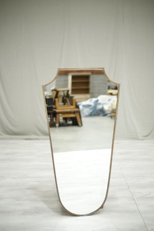 Mid century Large Italian brass edged shield mirror