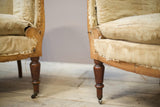 19th century French armchairs with matching stools