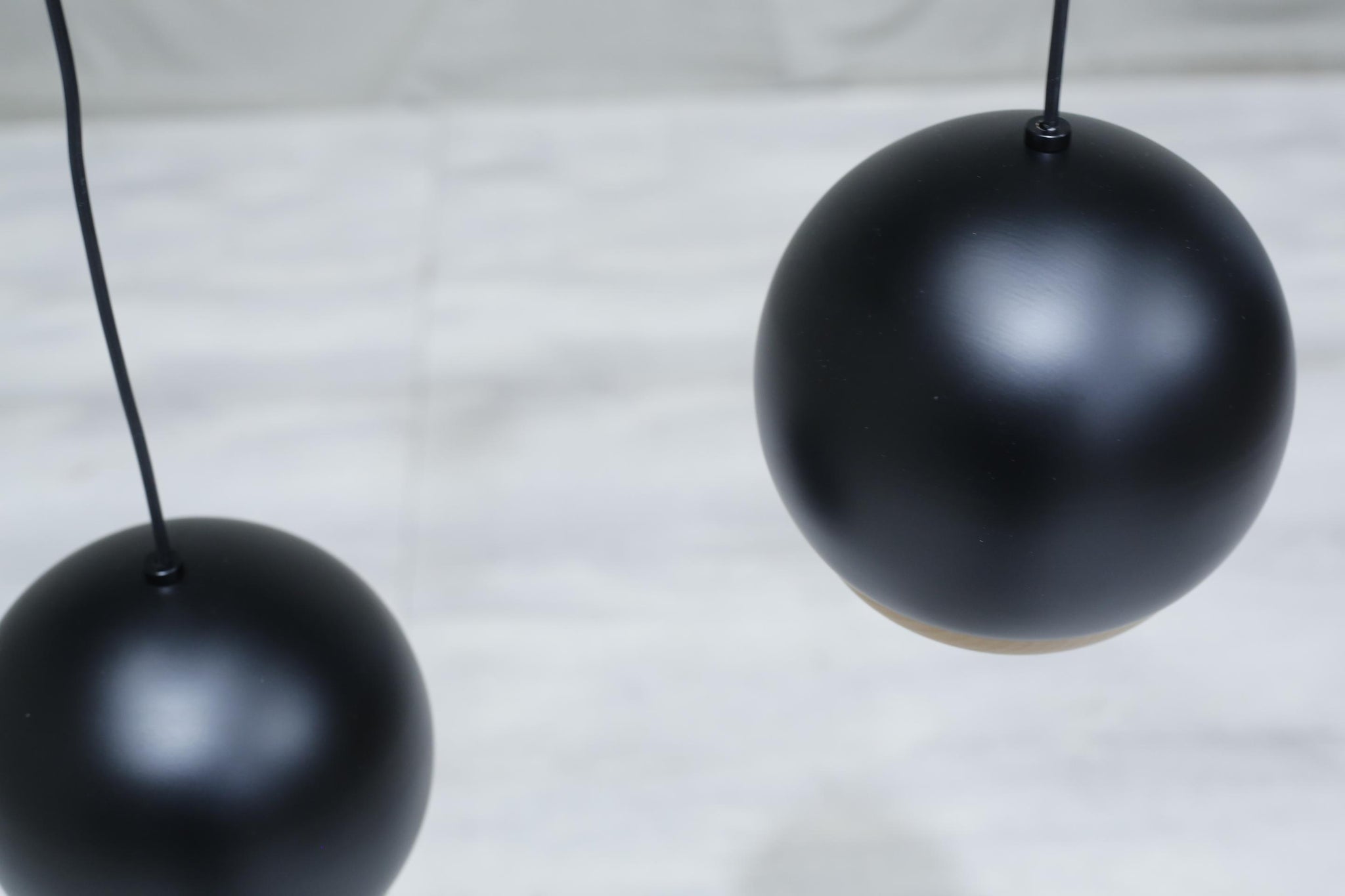 Italian black metal and beech Globe lights