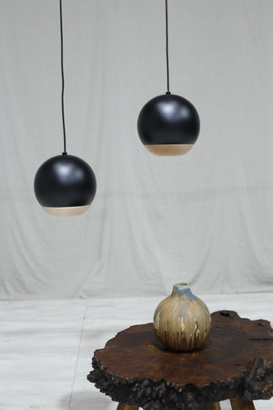 Italian black metal and beech Globe lights